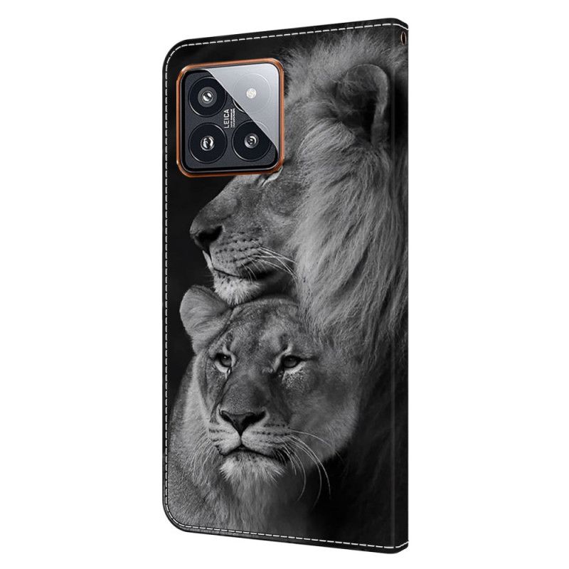Folio Deksel Xiaomi 14 Pro Par Løver Beskyttelse Deksel