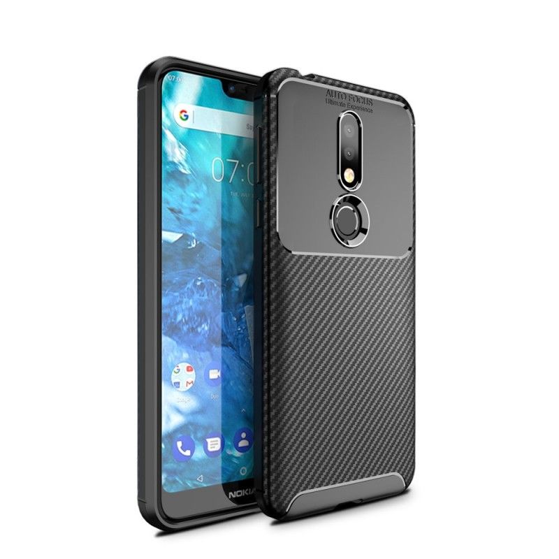 Deksel for Nokia 7.1 Svart Fleksibel Karbonfibertekstur