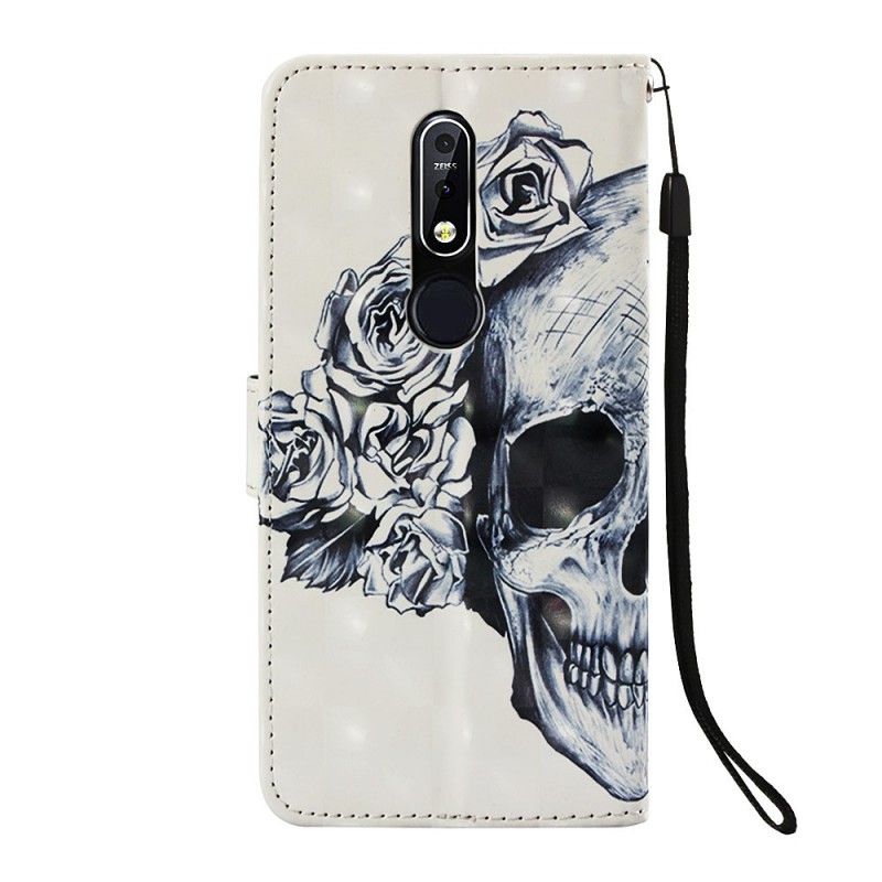 Lærdeksel Folio Deksel Nokia 7.1 Mobildeksel Blomsterhodeskalle