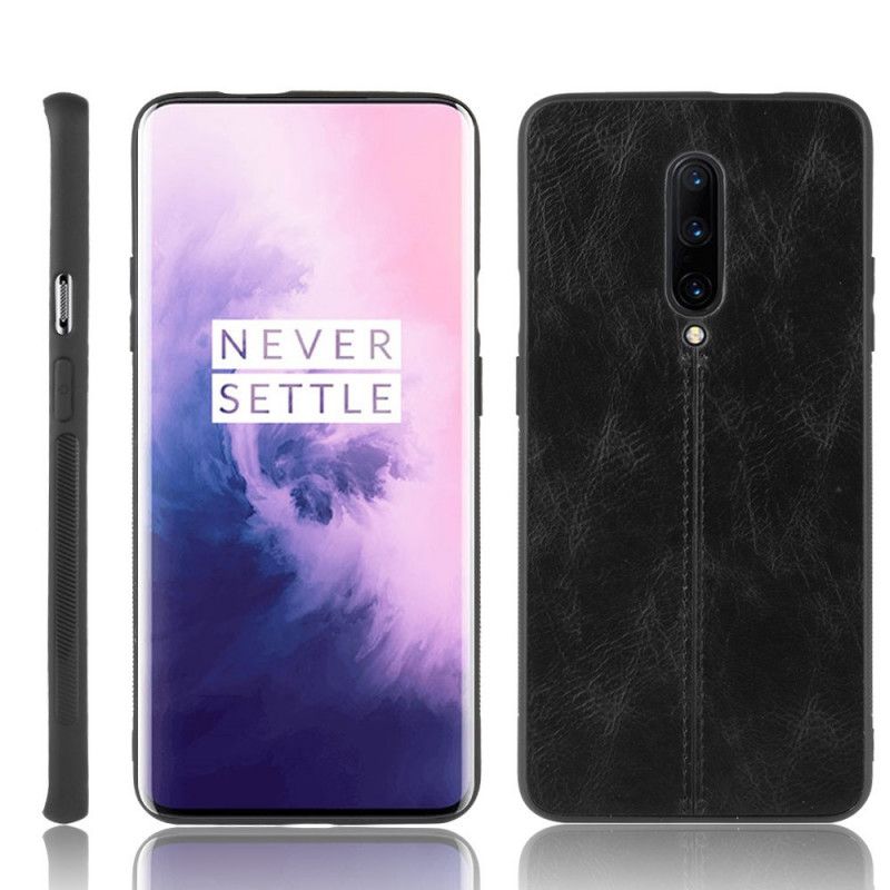 Deksel OnePlus 7 Pro Svart Sydd Skinneffekt Beskyttelse