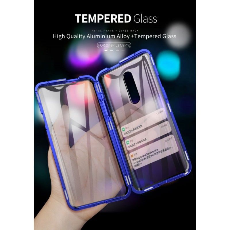 Folio Deksel OnePlus 7 Pro Svart Herdet Glass Og Metallkanter