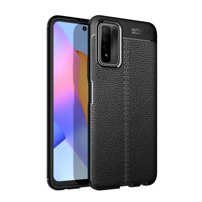 Deksel Honor 10X Lite Svart Dobbeltlinjet Litchi-Skinneffekt