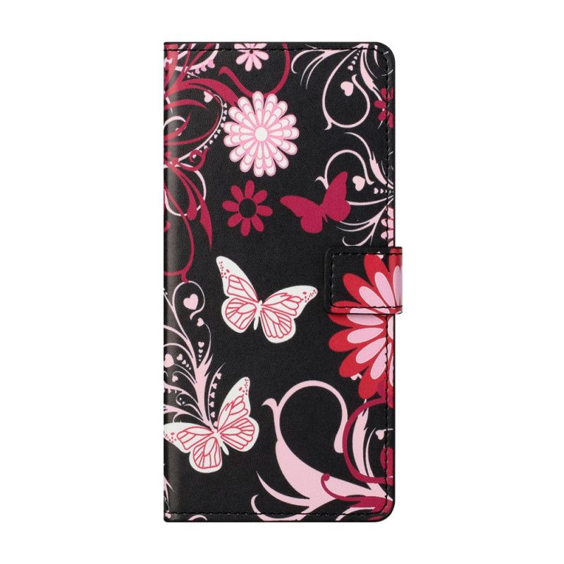 Folio Deksel Honor 10X Lite Svart Sommerfugler Og Blomster Beskyttelse