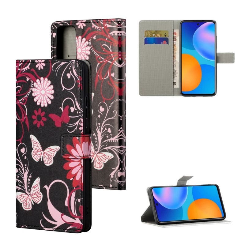 Folio Deksel Honor 10X Lite Svart Sommerfugler Og Blomster Beskyttelse
