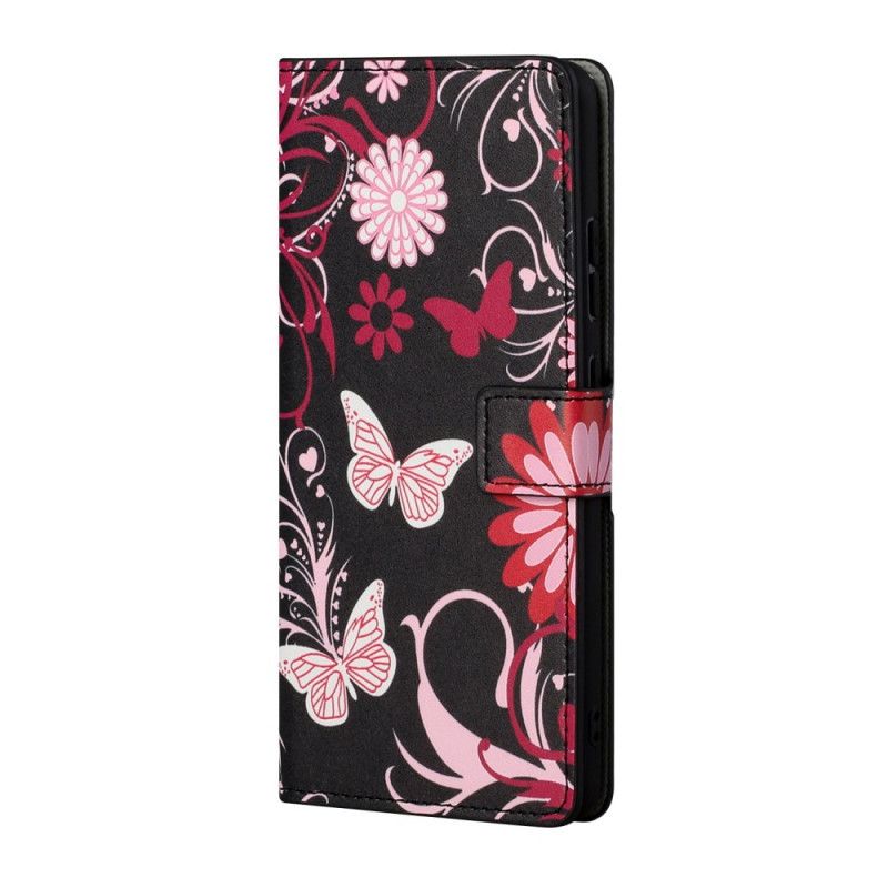Folio Deksel Honor 10X Lite Svart Sommerfugler Og Blomster Beskyttelse