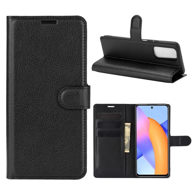 Lærdeksel Folio Deksel Honor 10X Lite Svart Mobildeksel Klassisk Litchi