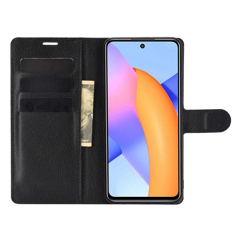 Lærdeksel Folio Deksel Honor 10X Lite Svart Mobildeksel Klassisk Litchi