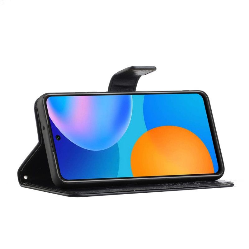 Lærdeksel Folio Deksel Honor 10X Lite Svart Tre Og Tøfler