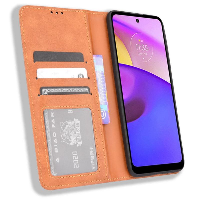 Folio Deksel Moto E20 / E30 / E40 Stilisert Vintage Skinneffekt Beskyttelse Deksel