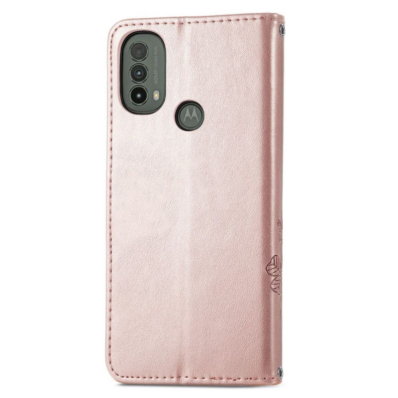 Lærdeksel Folio Deksel Moto E20 / E30 / E40 Mobildeksel Firkløver