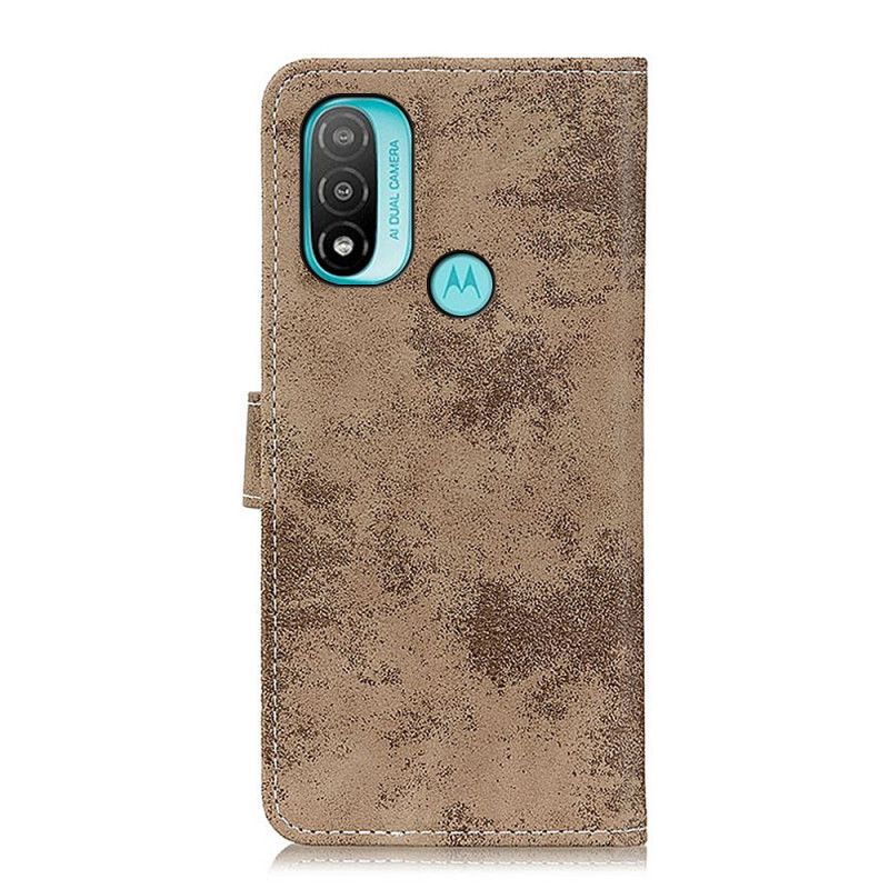 Lærdeksel Folio Deksel Moto E20 / E30 / E40 Vintage Skinneffekt