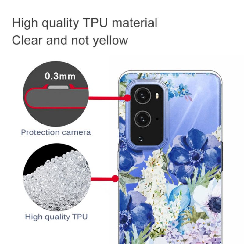 Deksel OnePlus 9 Pro Akvarellblå Blomster