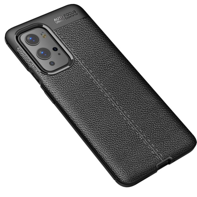 Deksel OnePlus 9 Pro Svart Dobbeltlinjet Litchi-Læreffekt