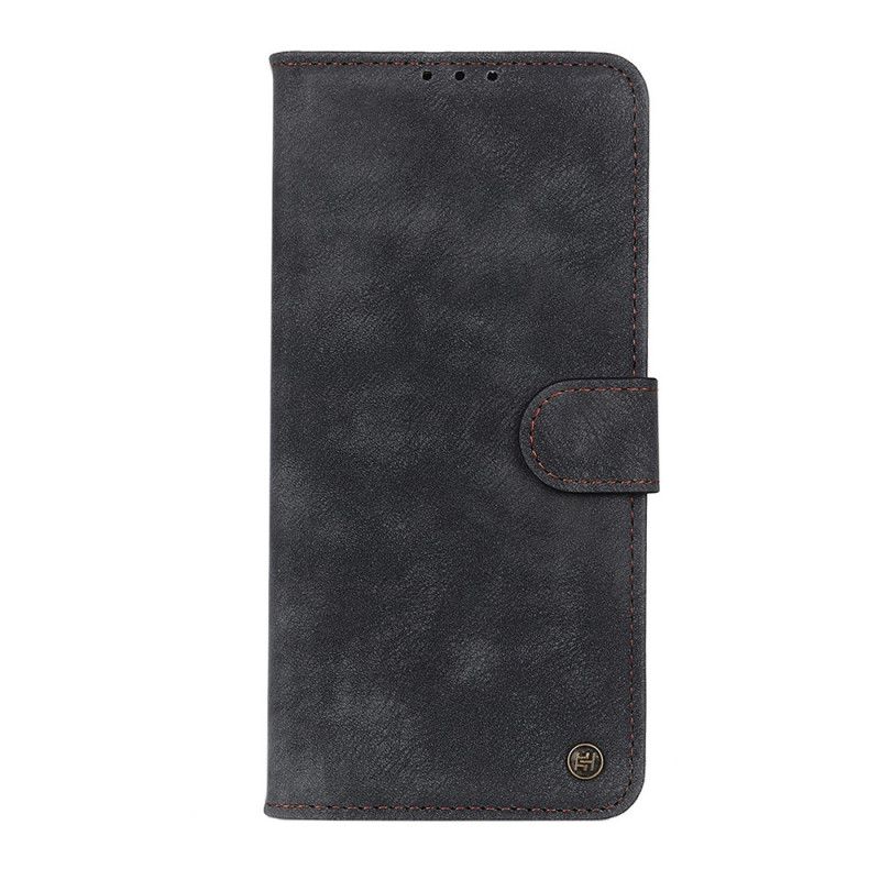 Lærdeksel Folio Deksel OnePlus 9 Pro Svart Mobildeksel Vintage Nagleskinnstil