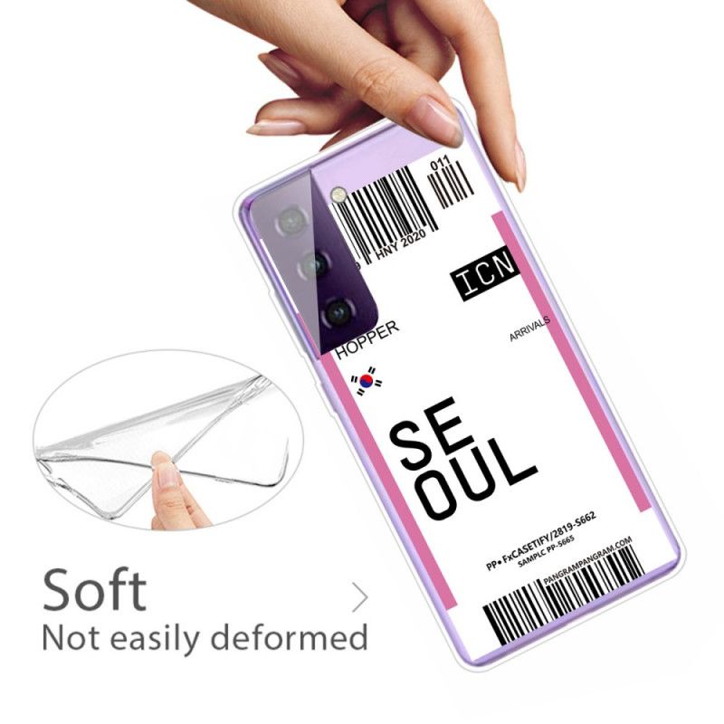 Deksel Samsung Galaxy S21 5G Magenta Boardingkort Til Seoul Anti-fall