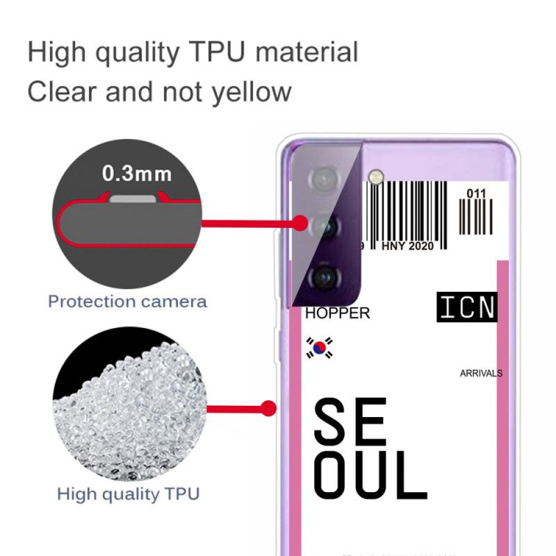 Deksel Samsung Galaxy S21 5G Magenta Boardingkort Til Seoul Anti-fall
