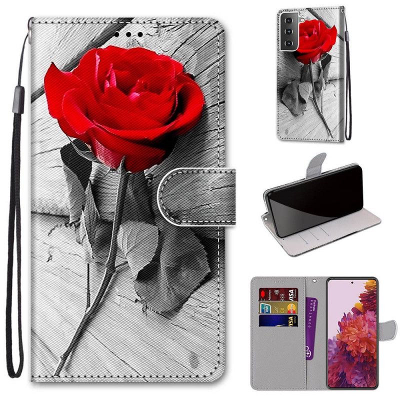 Folio Deksel Samsung Galaxy S21 5G Rød Blomsterunder