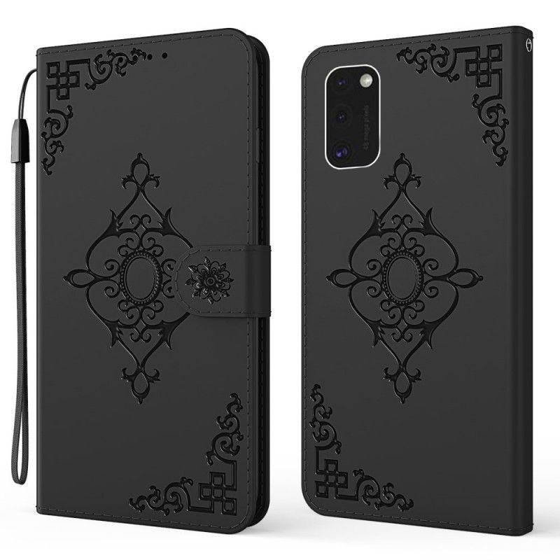 Lærdeksel Folio Deksel Samsung Galaxy S21 5G Svart Barokkblomst Med Stropp