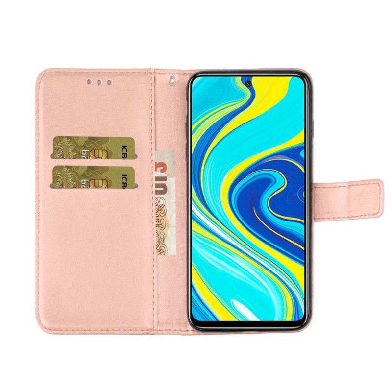 Folio Deksel for Xiaomi Redmi Note 9S / Note 9 Pro Rose Gold Blomstersjarm