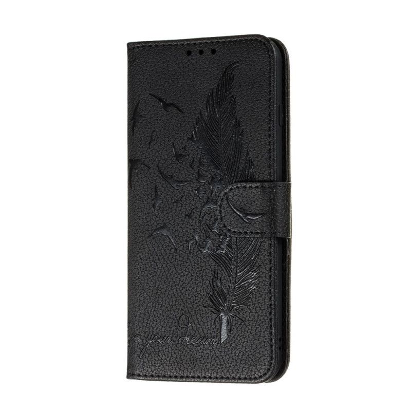 Folio Deksel for Xiaomi Redmi Note 9S / Note 9 Pro Svart Fjær Leve Drømmen Din