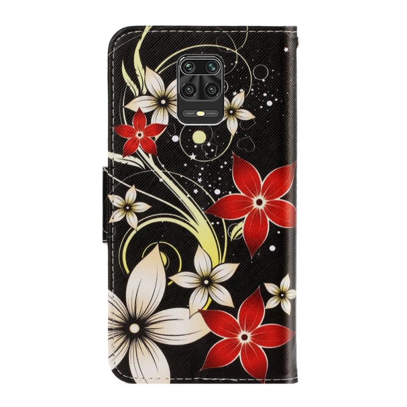 Folio Deksel Xiaomi Redmi Note 9S / Note 9 Pro Fargerike Blomster Med Stropp