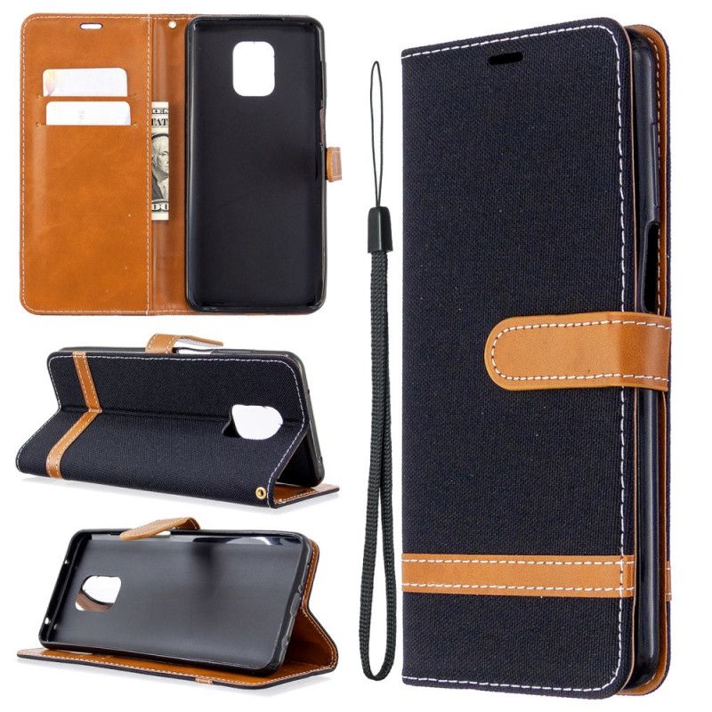 Folio Deksel Xiaomi Redmi Note 9S / Note 9 Pro Svart Stoff Og Læreffekt Med Tanga