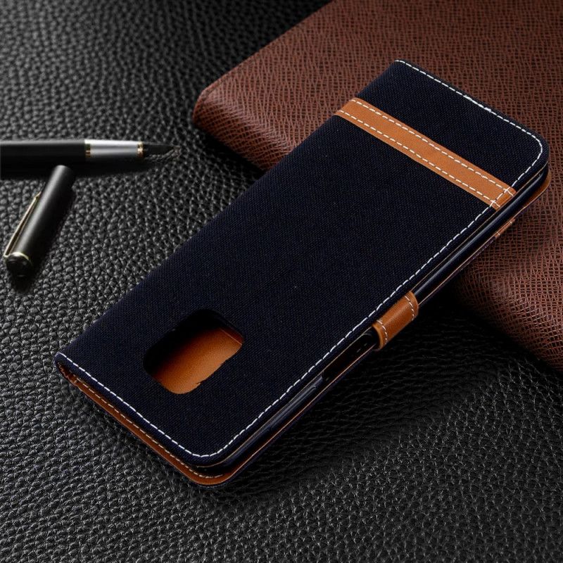 Folio Deksel Xiaomi Redmi Note 9S / Note 9 Pro Svart Stoff Og Læreffekt Med Tanga