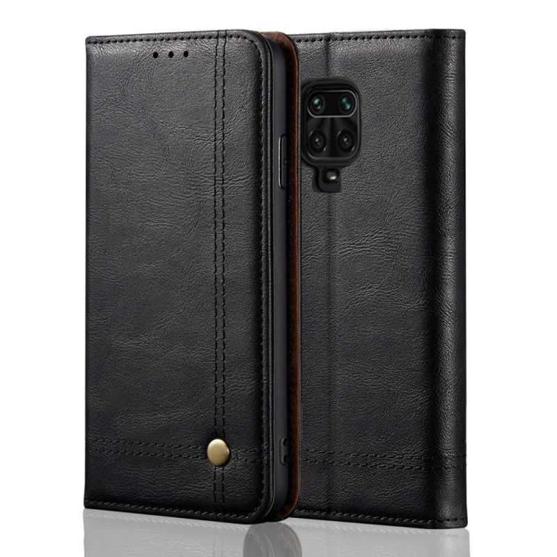 Folio Deksel Xiaomi Redmi Note 9S / Note 9 Pro Svart Sydd Skinneffekt