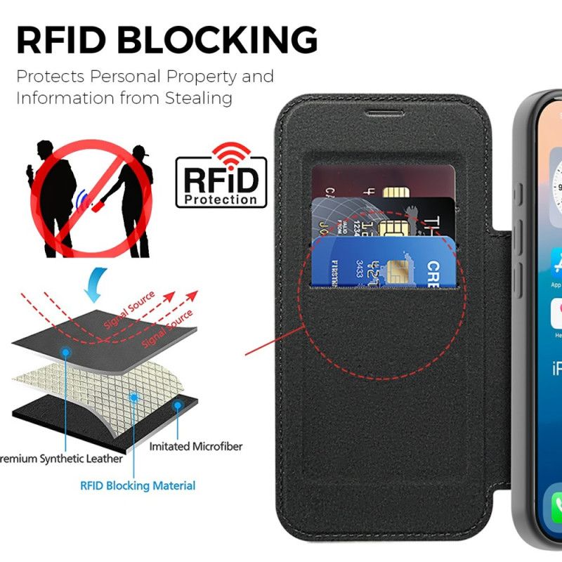 Folio Deksel Lær iPhone 17 Pro Mobildeksel Magsafe-kompatibel Vattert