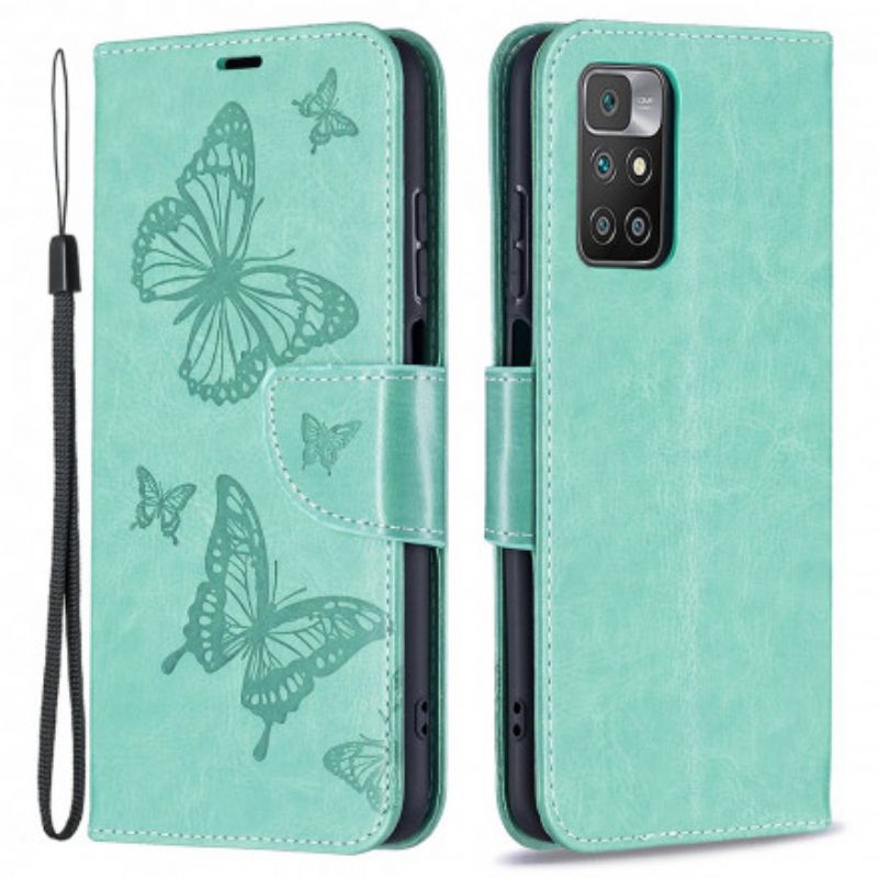 Folio Deksel Til Xiaomi Redmi 10 Butterflies Print Strappy