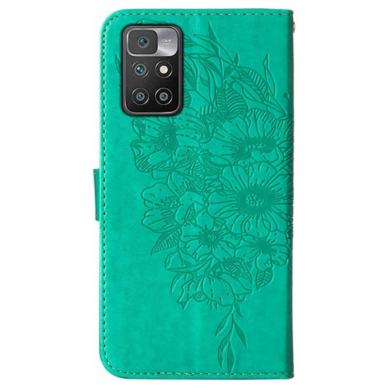 Folio Deksel Xiaomi Redmi 10 Sommerfugldesign Med Snor