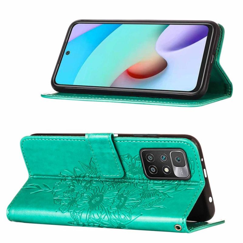 Folio Deksel Xiaomi Redmi 10 Sommerfugldesign Med Snor