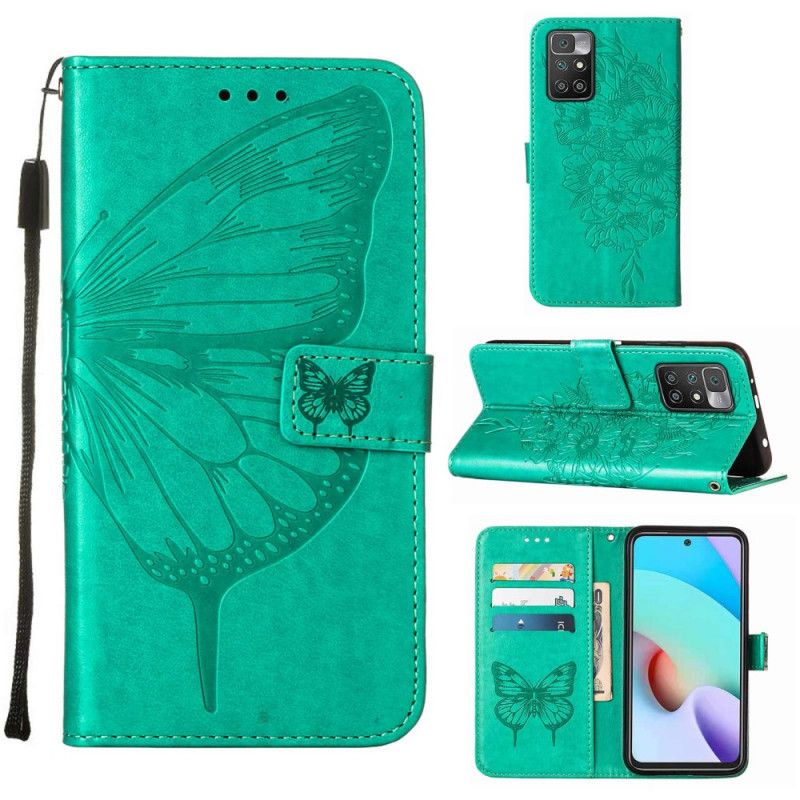 Folio Deksel Xiaomi Redmi 10 Sommerfugldesign Med Snor