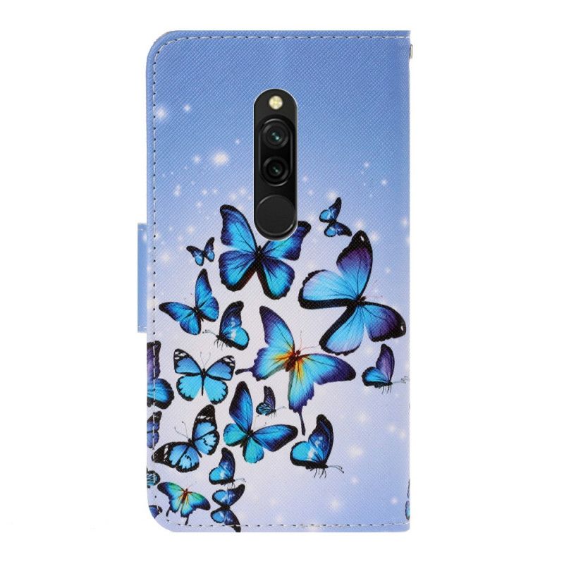 Folio Deksel for Xiaomi Redmi 8 Svart Sommerfuglvariasjoner Med Tanga