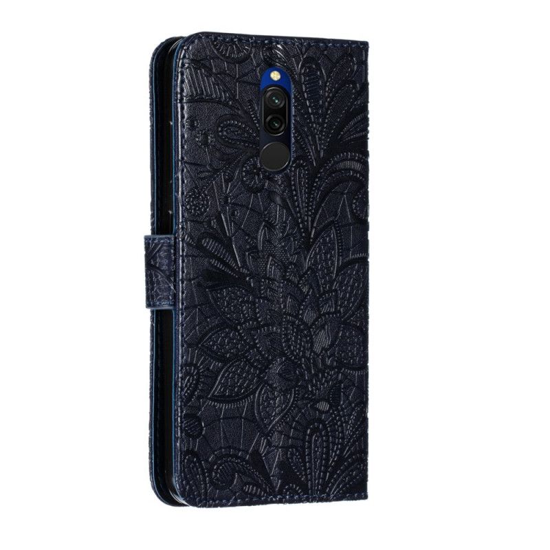 Lærdeksel Folio Deksel Xiaomi Redmi 8 Marineblå Tribal Thong Blomster