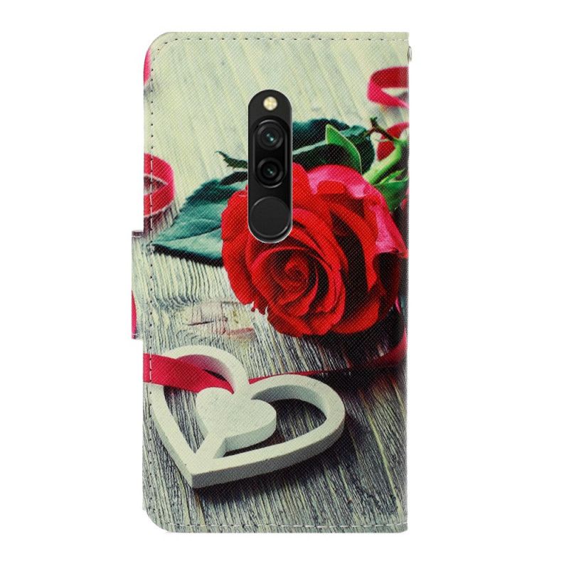 Lærdeksel Folio Deksel Xiaomi Redmi 8 Romantisk Rose Med Tanga