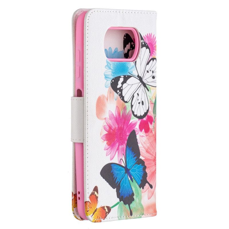 Lærdeksel Folio Deksel Xiaomi Poco X3 Mobildeksel Malte Sommerfugler Og Blomster