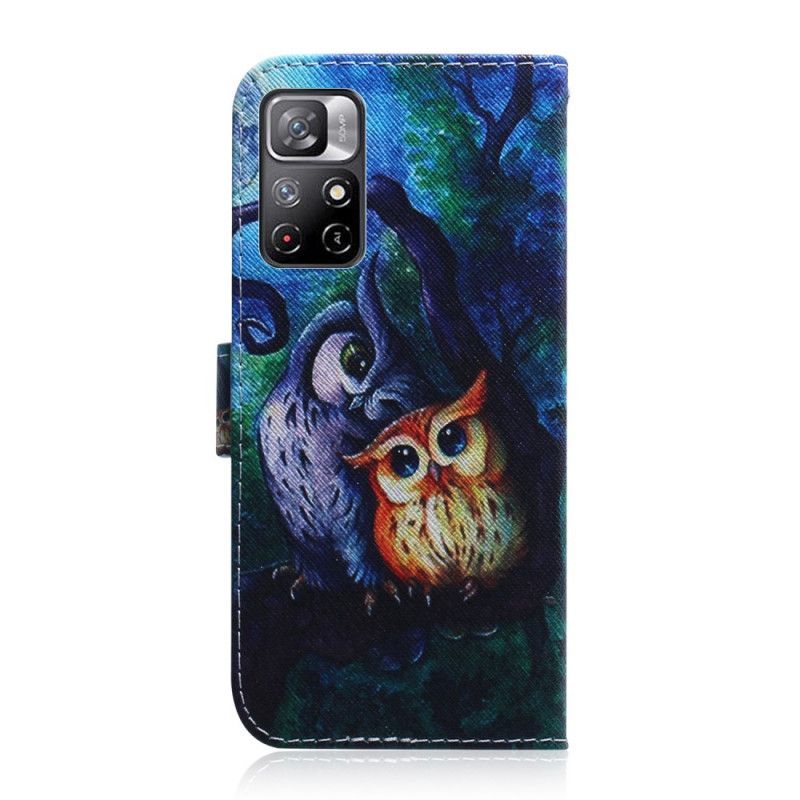 Folio Deksel Til Xiaomi Redmi Note 11 / Poco M4 Pro 5g Maleri Av Ugler
