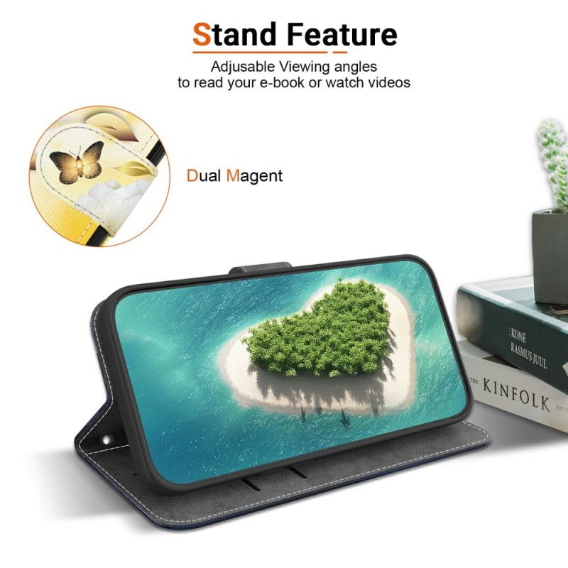 Folio Deksel Realme 14 Pro 5g Gyldne Sommerfugler Og Hvite Blomster