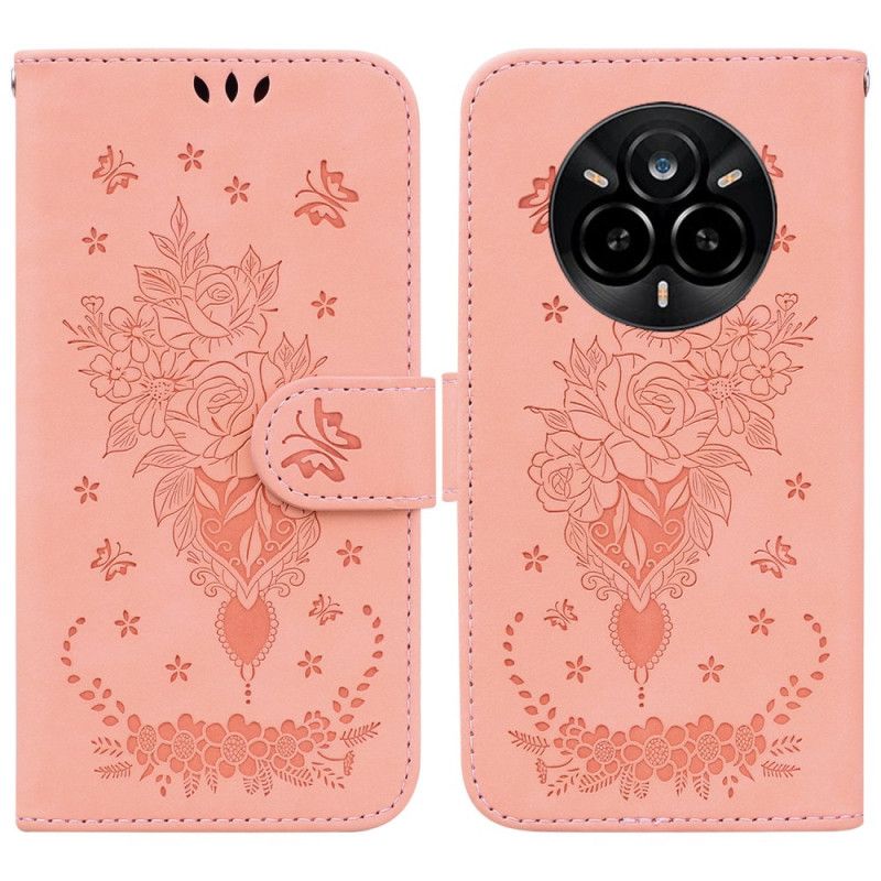 Folio Deksel Realme 14 Pro 5g Rose-semsket Skinn-effekt