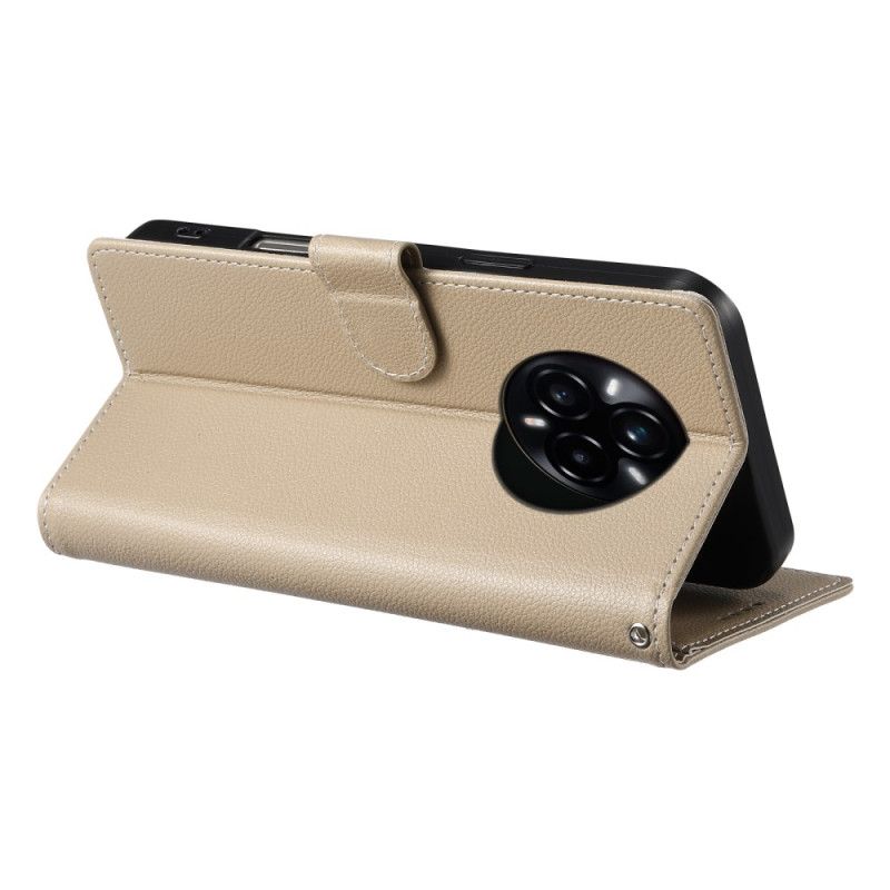 Lærdeksel Folio Deksel Realme 14 Pro 5g Ensfarget Skinneffekt Med Stropp