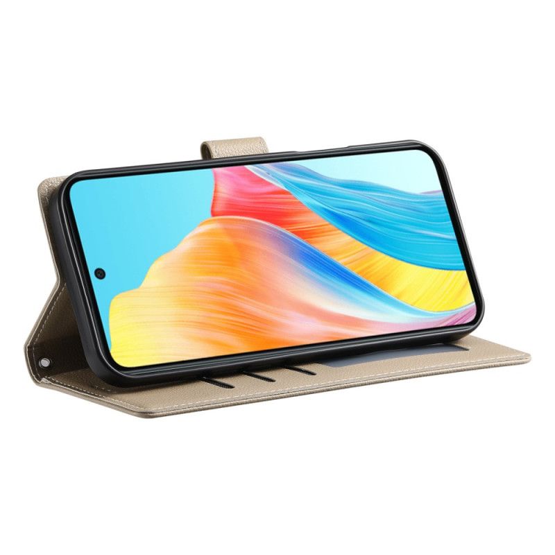 Lærdeksel Folio Deksel Realme 14 Pro 5g Ensfarget Skinneffekt Med Stropp