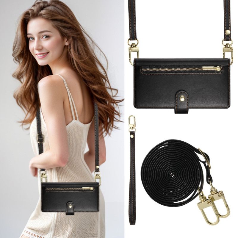 Lærdeksel Folio Deksel Realme 14 Pro 5g Lommebokdesign Med Rem Og Skulderrem