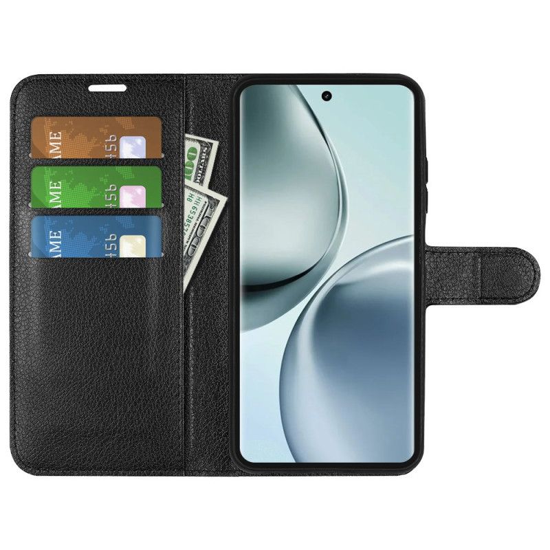 Lærdeksel Folio Deksel Realme 14 Pro 5g Mobildeksel Klassisk Litchi-imitert Skinn