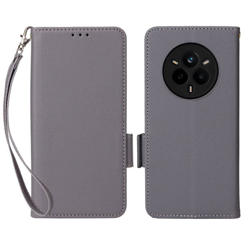 Lærdeksel Folio Deksel Realme 14 Pro 5g Mobildeksel Litchi-imitasjon I Skinn Med Stropp