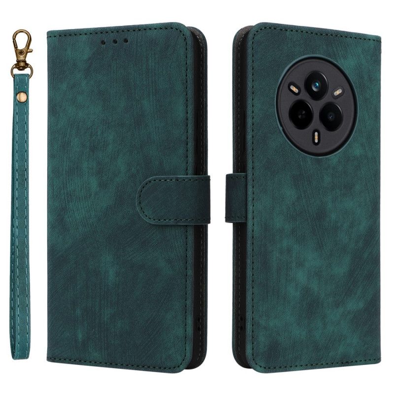 Lærdeksel Folio Deksel Realme 14 Pro 5g Mobildeksel Rfid-beskyttelse I Semsket Skinn-effekt Med Stropp