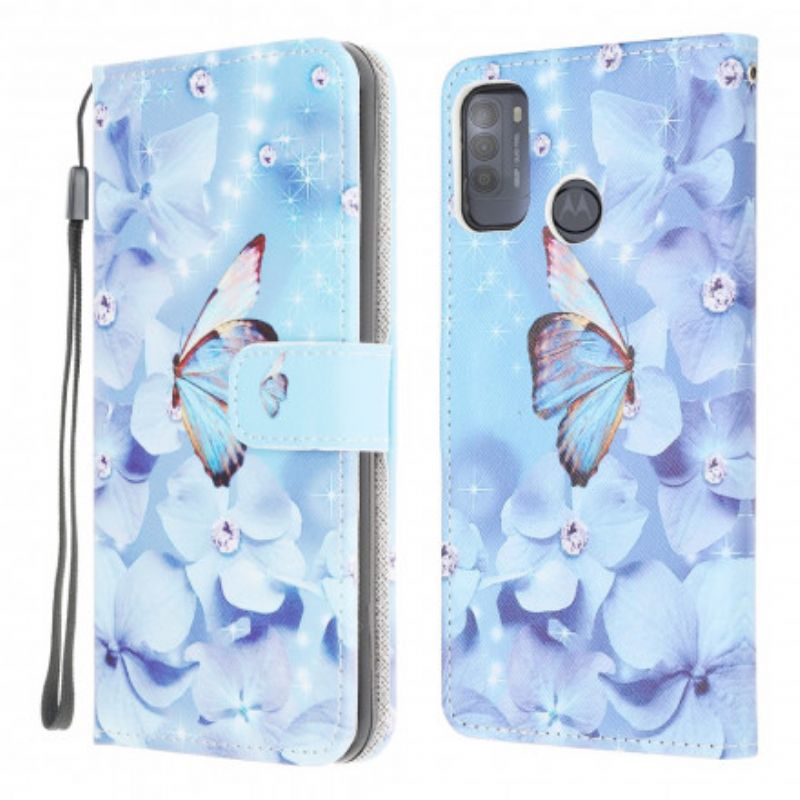 Folio Deksel Moto G50 Diamond Strappy Butterflies