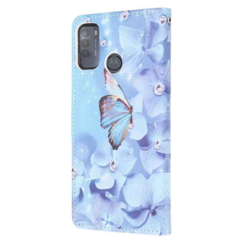 Folio Deksel Moto G50 Diamond Strappy Butterflies
