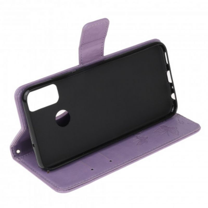 Folio Deksel Moto G50 Sommerfugler Og Blomster Strappy Beskyttelse Deksel