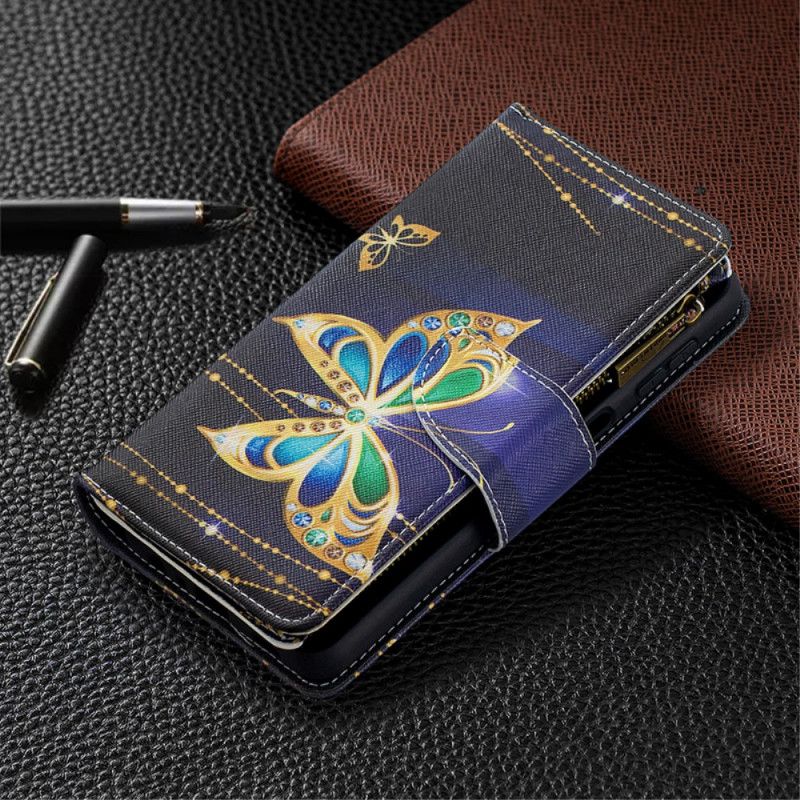 Folio Deksel for Samsung Galaxy A32 5G Svart Glidelåslomme Med Sommerfugler Art